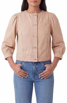 Kensie Collarless Crop Denim Jacket