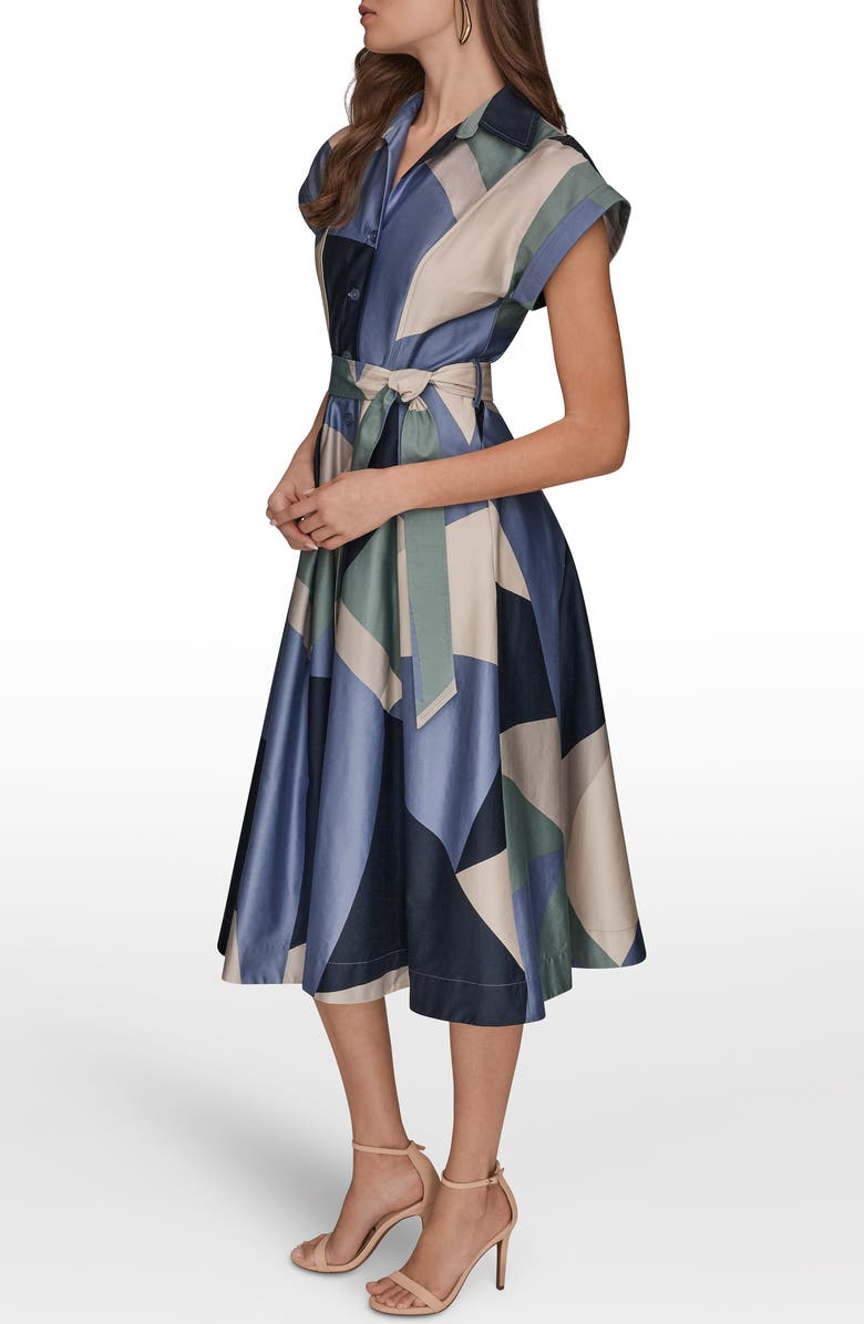 Donna Karan New York Patchwork Belted Midi Shirtdress, Alternate, color, Tempest Multi