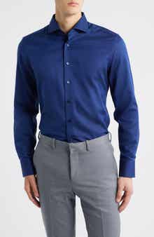 Slim Fit Solid Non-Iron Cotton Dobby Dress Shirt