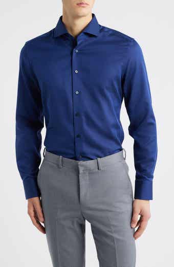 Slim Fit Solid Non-Iron Cotton Dobby Dress Shirt