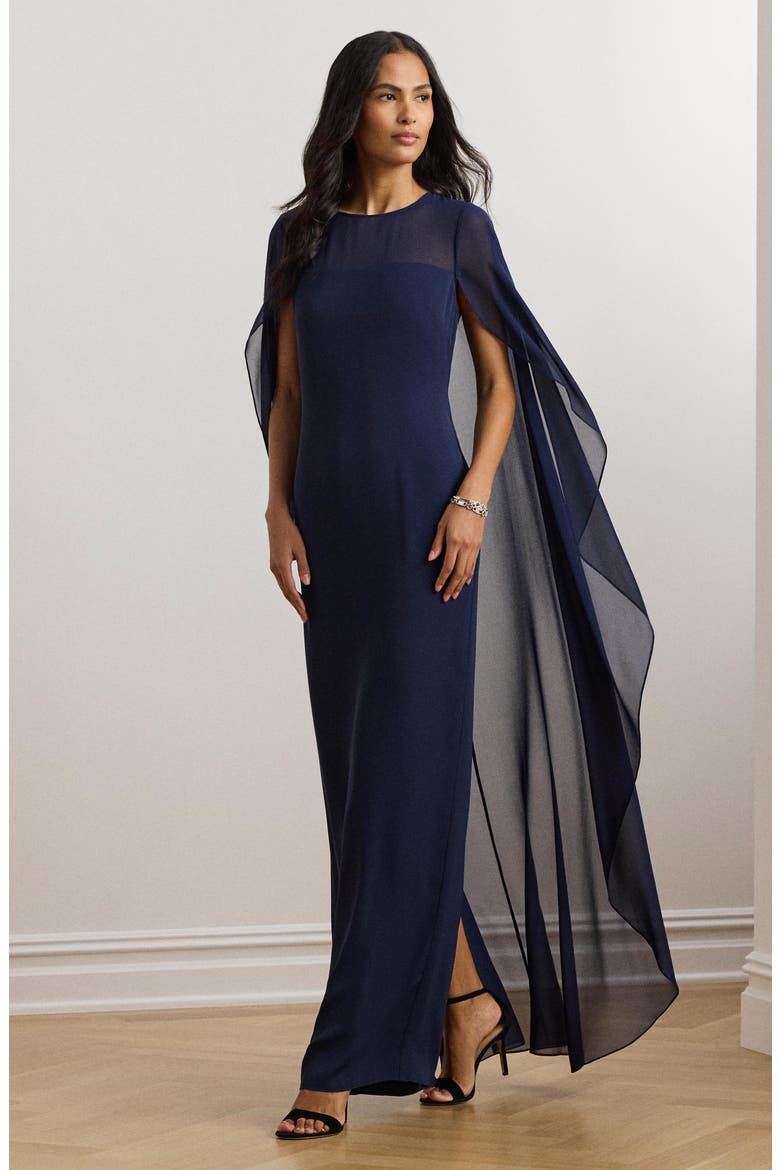 Lavati Capelet Gown, Alternate, color, NAVY BLUE