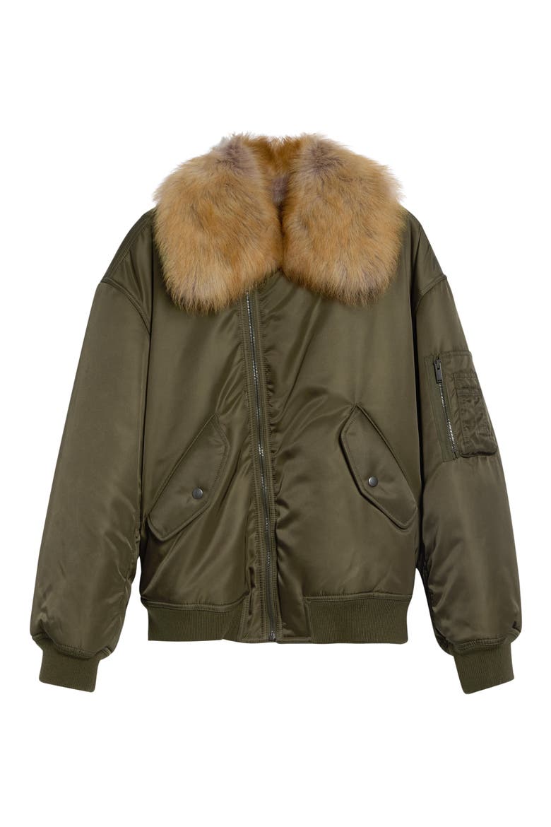 Bomber Jacket with Genuine Shearling Collar, Main, color, KAKI/ CHAMOIS/ GRIS/ ORANGE