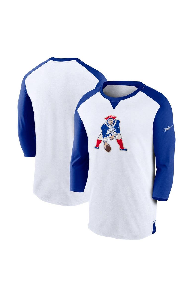 Nike Men's Nike White/Royal New England Patriots Rewind 3/4-Sleeve T-Shirt, Main, color, 