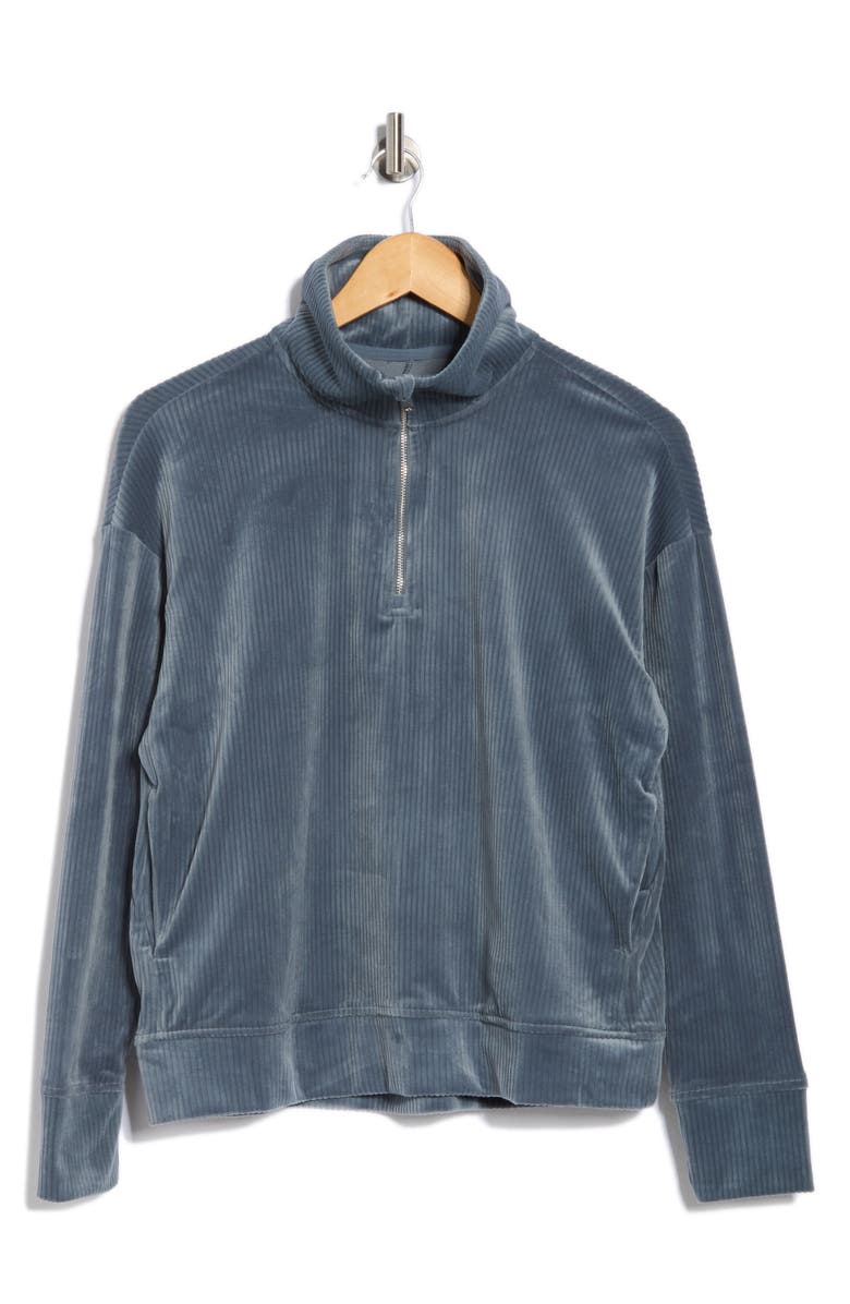 APANA Ribbed Velour Quarter Zip Sweatshirt, Alternate, color, Stormy Weather