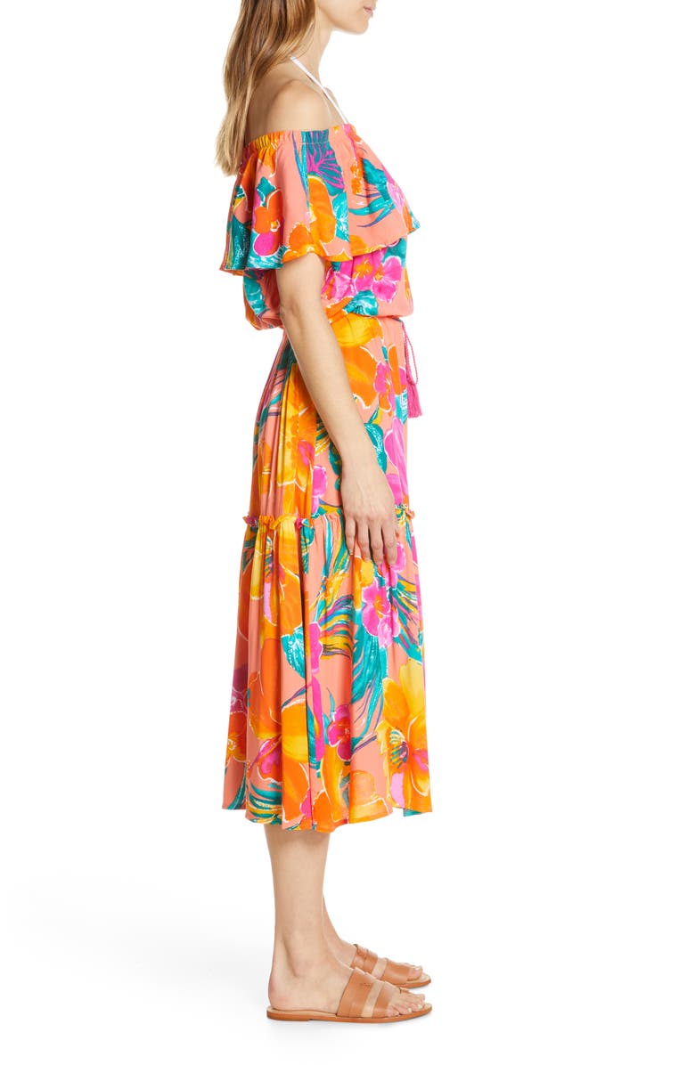 La Blanca Isla Off the Shoulder Cover-Up Midi Dress, Alternate, color, 