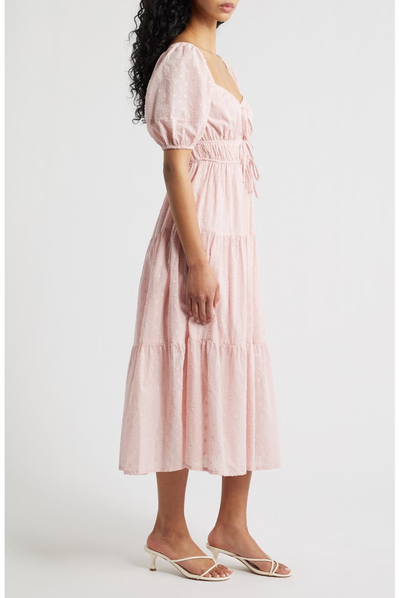 Puff Sleeve Tiered Cotton Midi Dress, Alternate, color, PINK