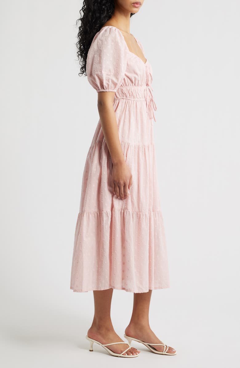 Blu Pepper Puff Sleeve Tiered Cotton Midi Dress, Alternate, color, Pink