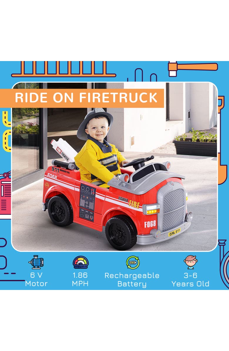 Aosom 6V Ride-On Fire Truck with Remote Control, Music, Lights, Alternate, color, Red