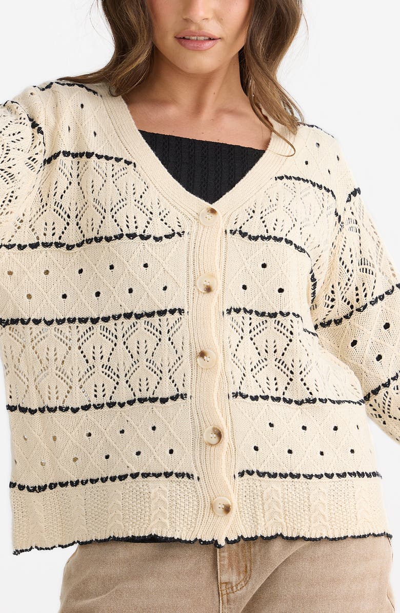 Talisman the Label Zali Open Stitch Cardigan, Alternate, color, Natural W Black