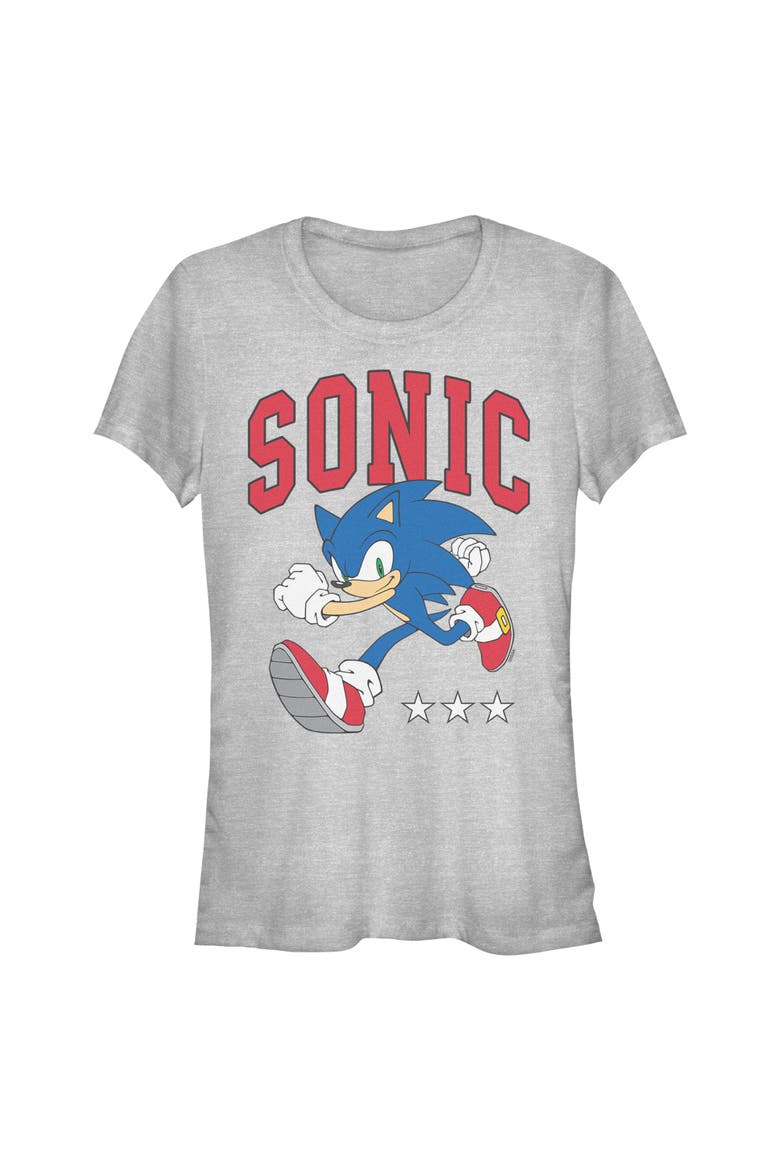 Juniors Sonic the Hedgehog Three Stars Running T Shirt, Main, color, Athletic Heather