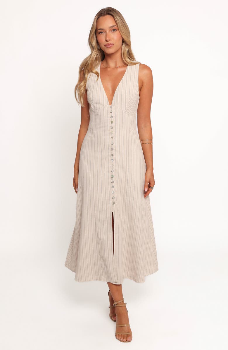 Petal & Pup Aisling Stripe Cotton Blend Midi Dress, Alternate, color, Beige Gold