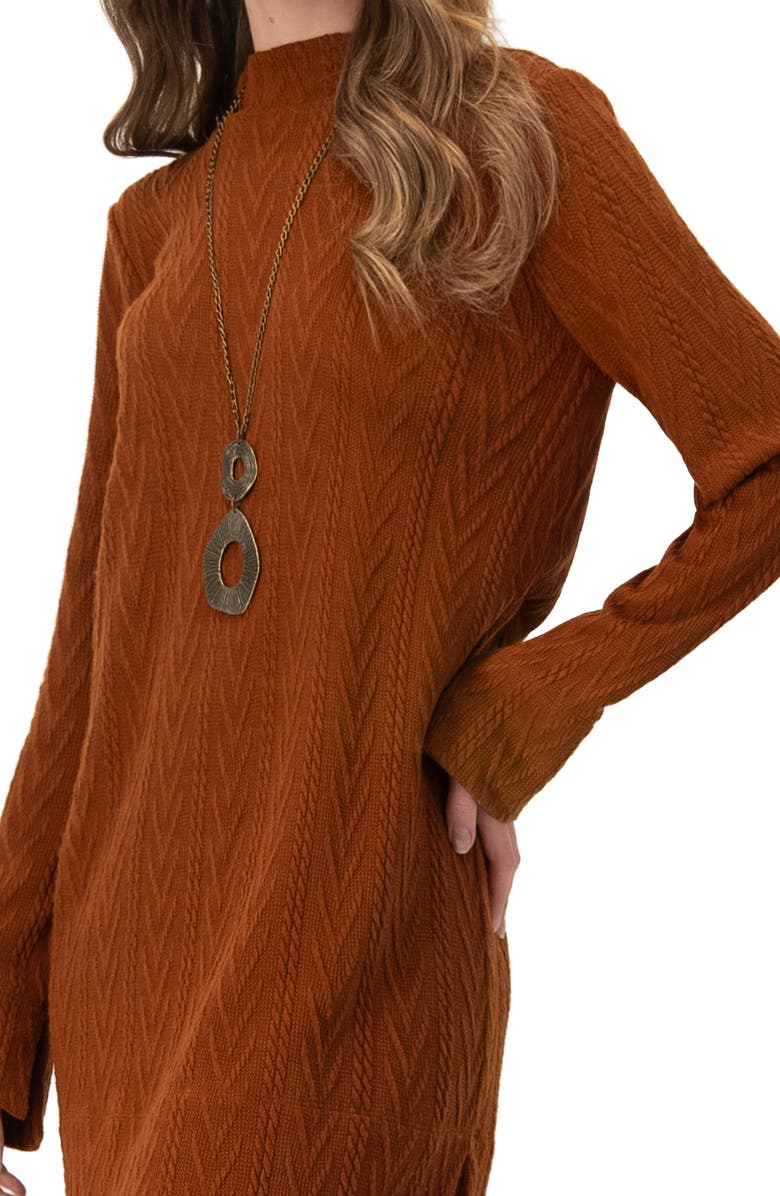 IVONNE Knitted Short Dress With Necklace, Alternate, color, Brown