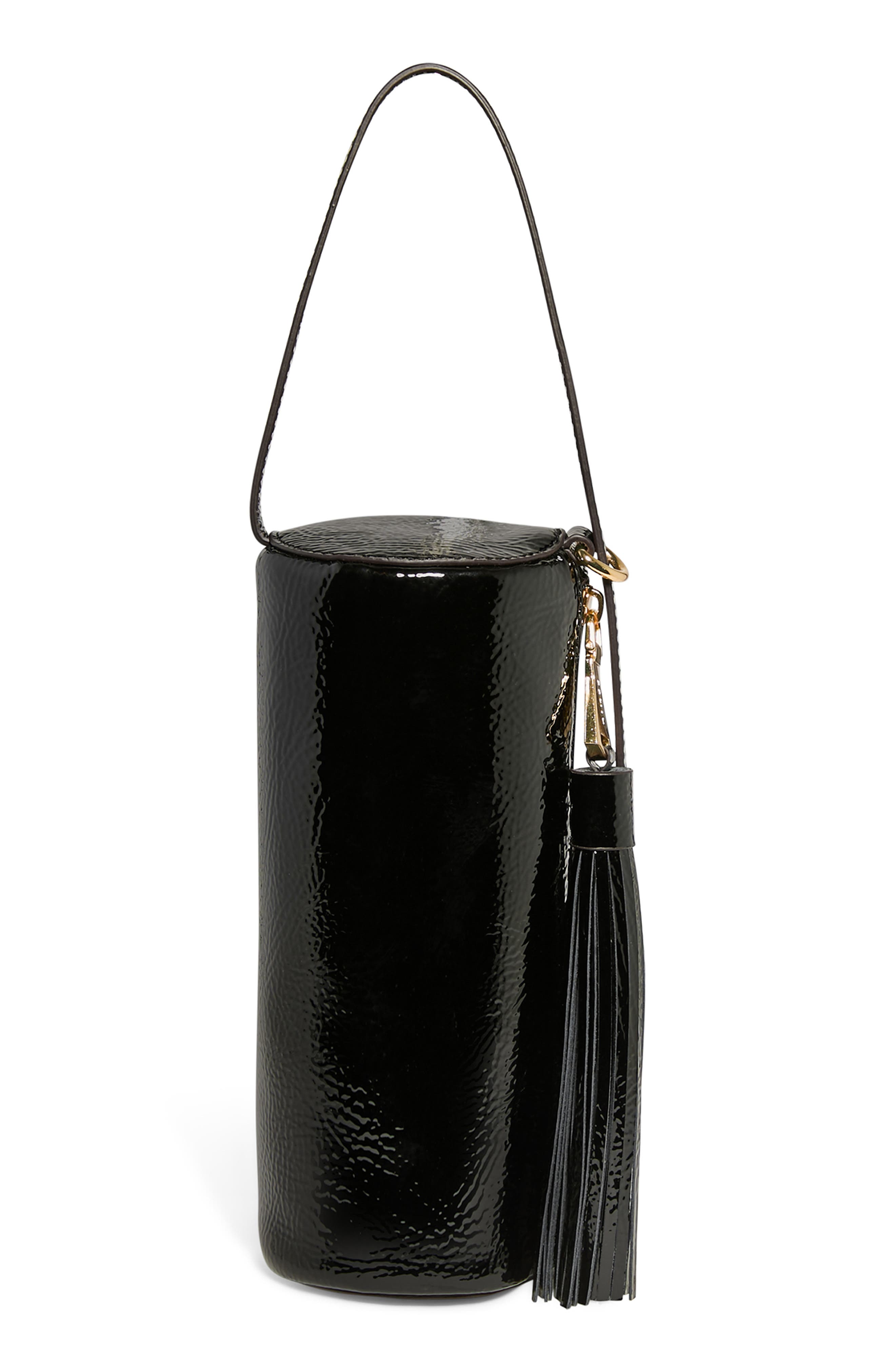 AIMEE Barrel Leather Shoulder Bag, Alternate, color, Black Crinkle Patent