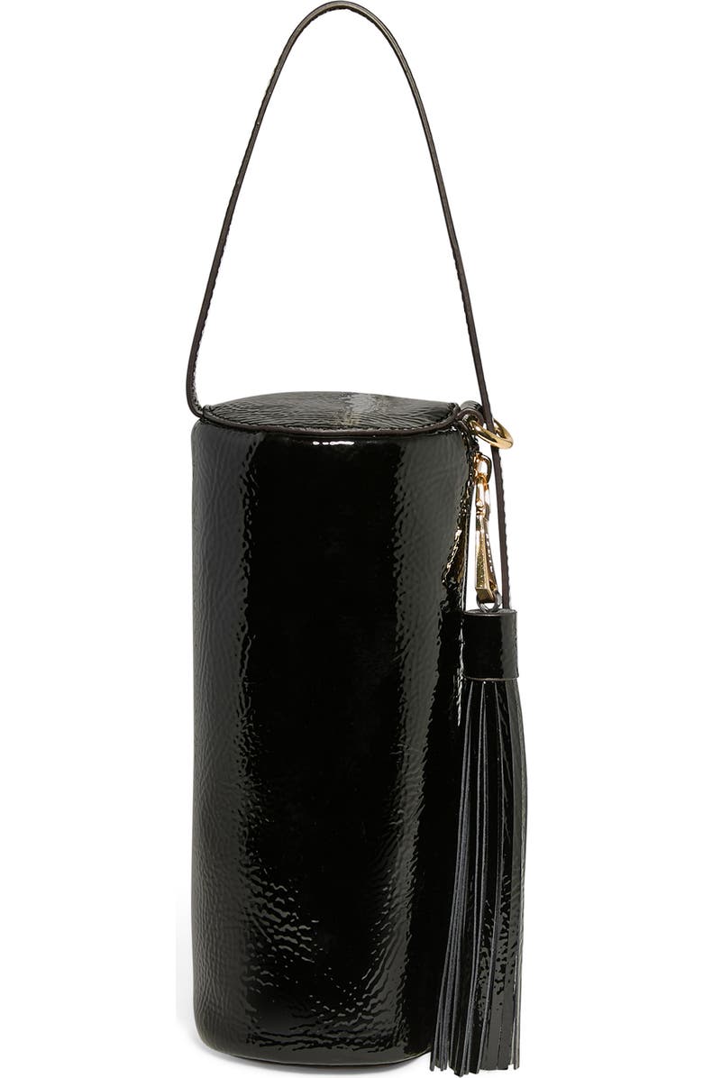 AIMEE Barrel Leather Shoulder Bag, Alternate, color, Black Crinkle Patent