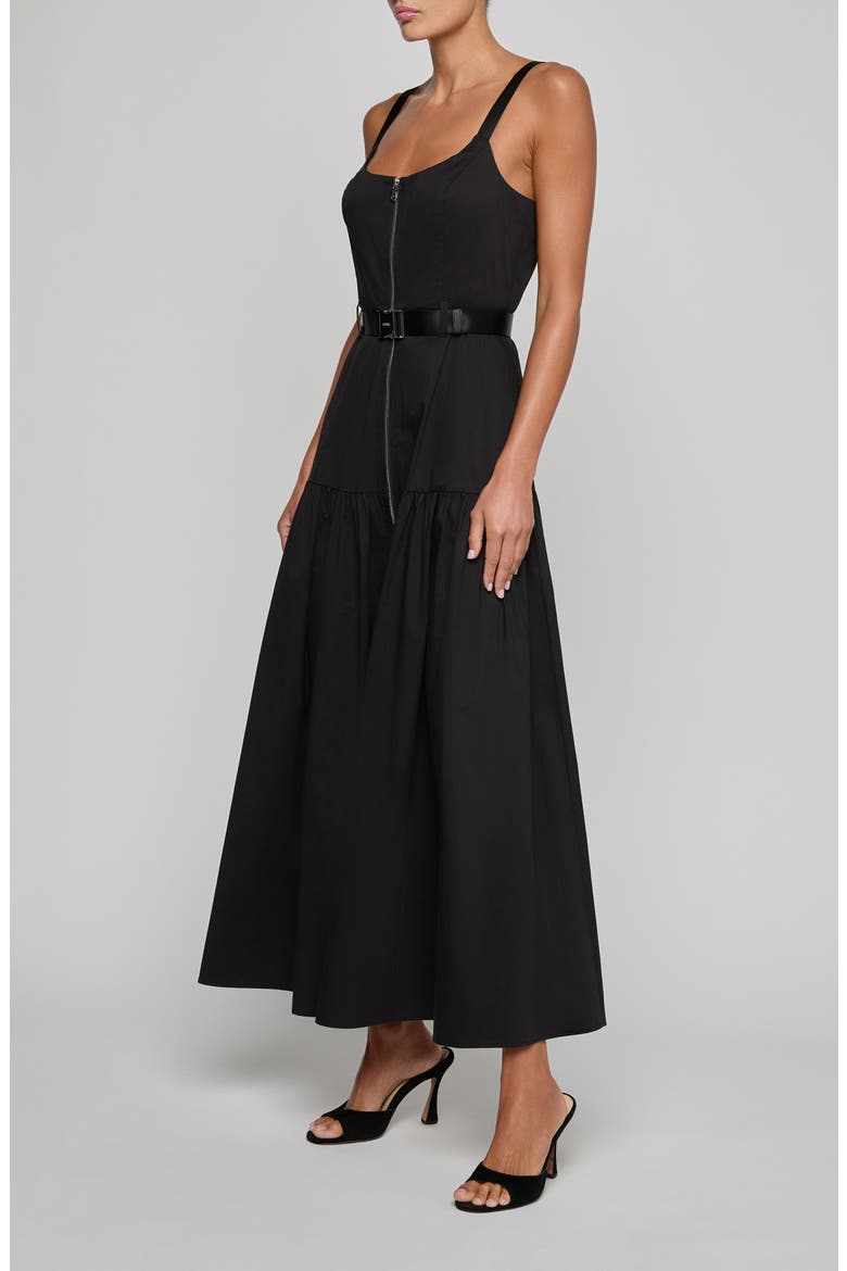 Rima Belted Front Zip Midi Dress, Alternate, color, BLACK