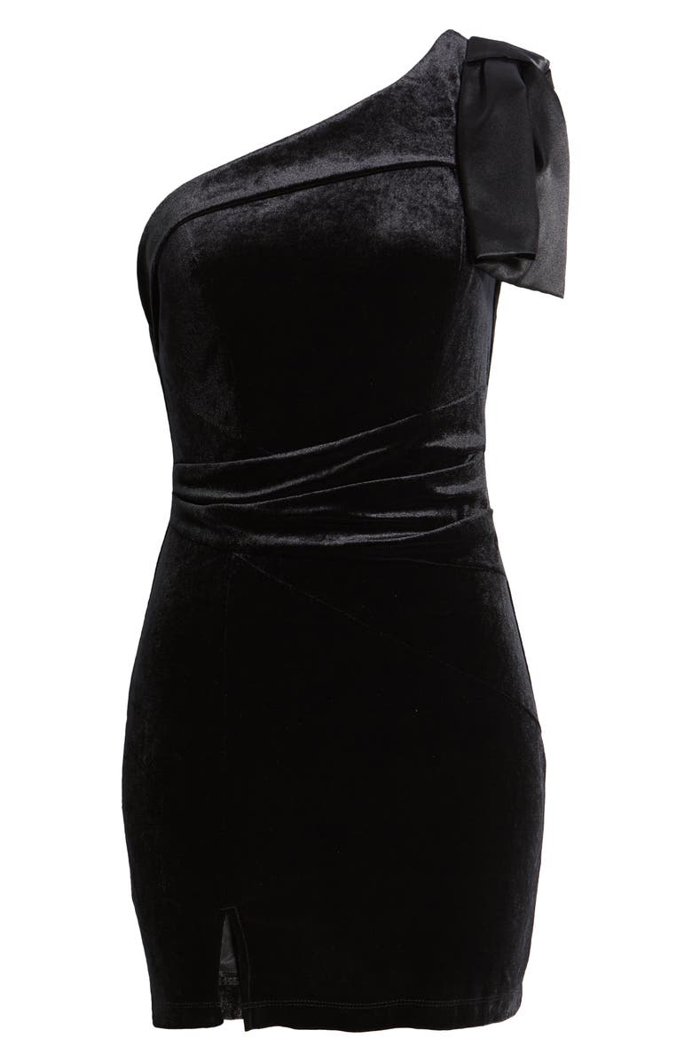 LNL Bow Detail One-Shoulder Velvet Minidress, Alternate, color, 