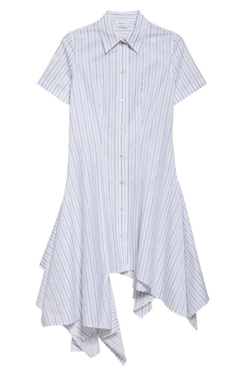 McQueen Day Stripe Skull Asymmetric Handkerchief Hem Cotton Shirtdress, Alternate, color, White-Blue-Grey