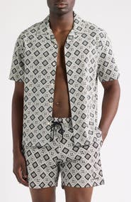 Wax London Didicot Tile Print Stretch Cotton Camp Shirt