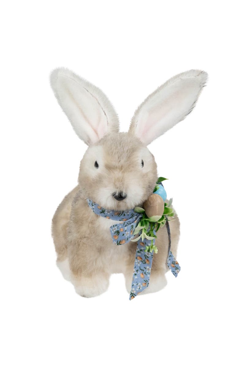 Northlight Plush Rabbit with Floral Bow Easter Figurine - 8", Alternate, color, Brown