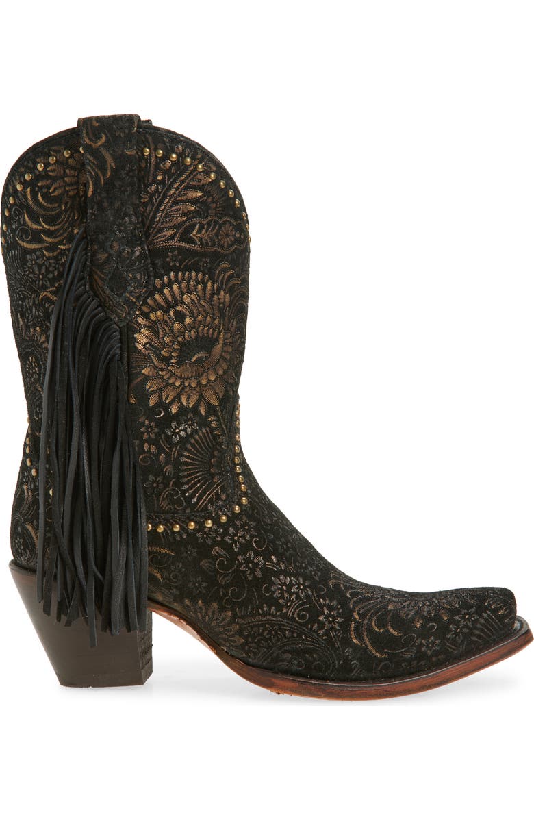 CORRAL Stamped Floral Fringe Western Boot, Alternate, color, Black/ Gold