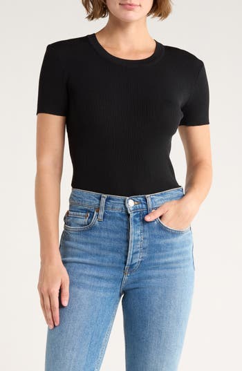 Truth Crewneck Short Sleeve Rib Sweater In Black