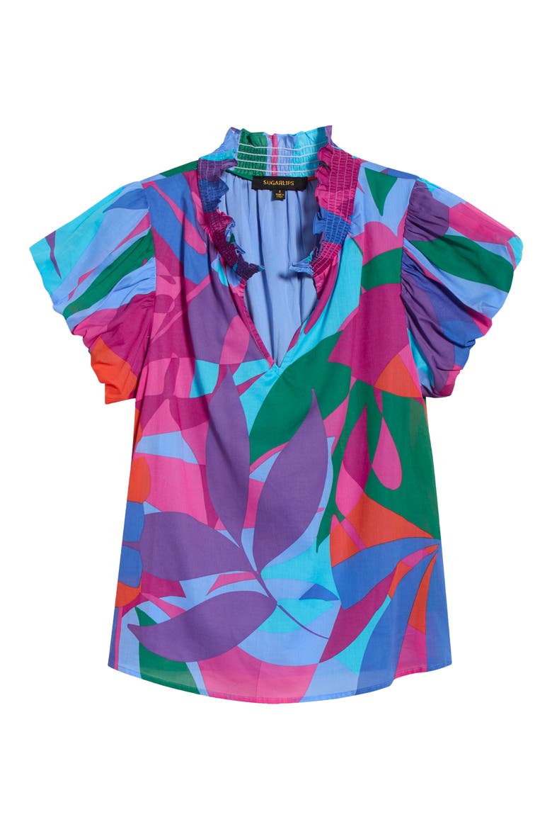 Vemmy Abstract Puff Sleeve Cotton Top, Alternate, color, MAGENTA-BLUE-GREEN
