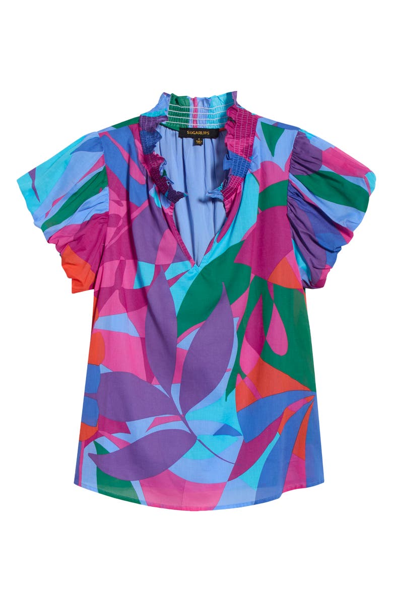 SUGARLIPS Vemmy Abstract Puff Sleeve Cotton Top, Main, color, 