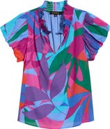 SUGARLIPS Vemmy Abstract Puff Sleeve Cotton Top
