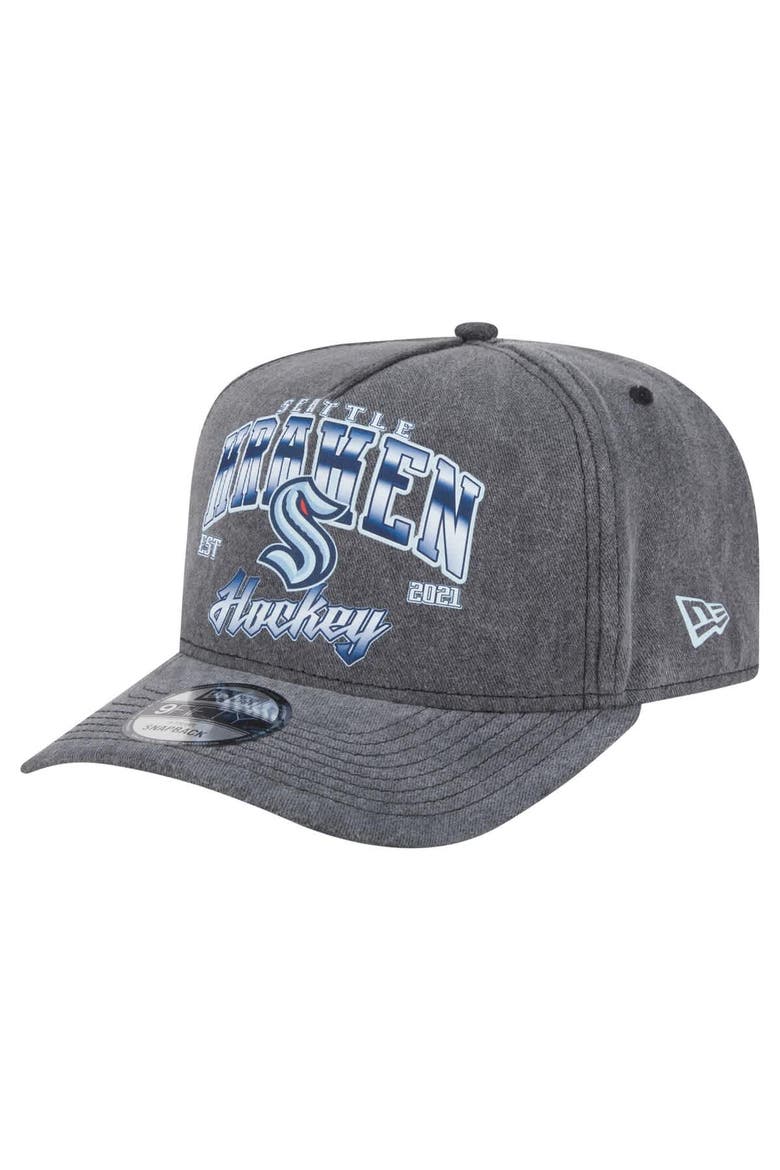 Men's New Era  Charcoal Seattle Kraken Throwback Washed A-Frame Pre-Curved 9FIFTY Snapback Hat, Main, color, Charcoal