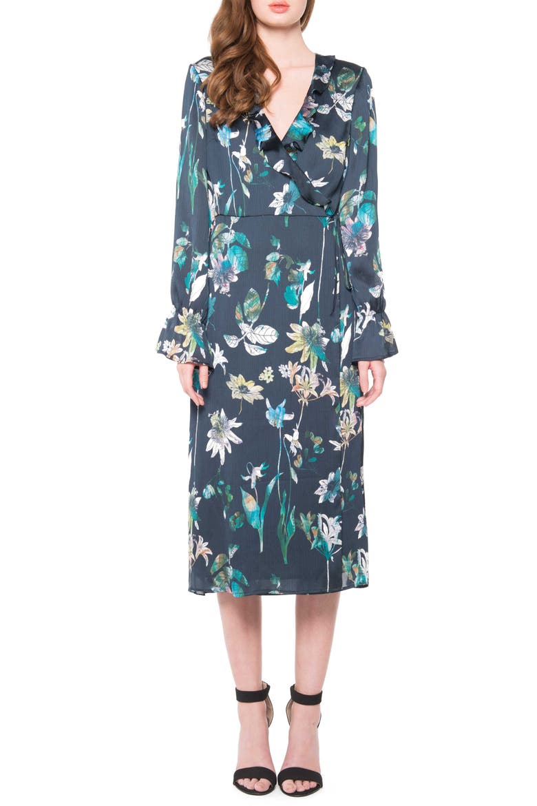 Floral Wrap Dress, Main, color, NAVY