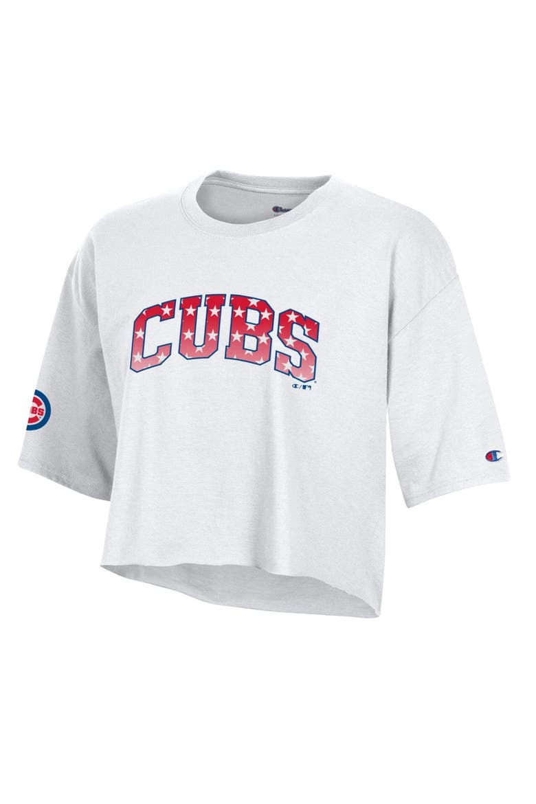 Women's Champion  White Chicago Cubs Boyfriend Cropped Americana T-Shirt, Alternate, color, White