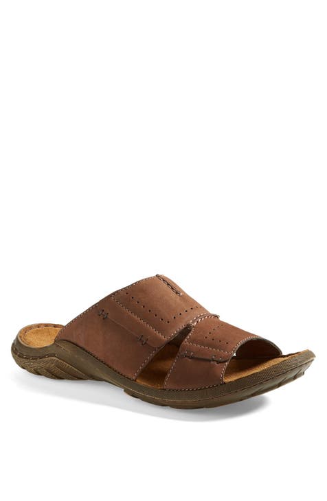 Mens leather slide sandals on sale