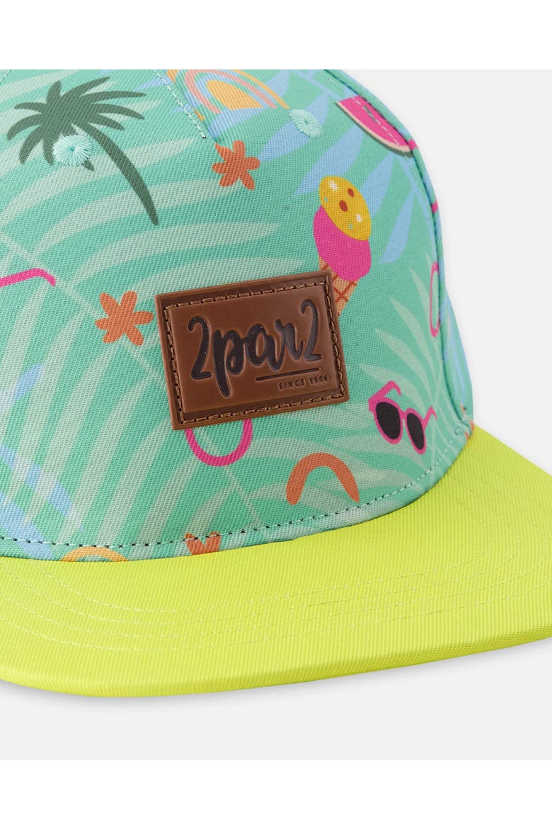 Girl Flat Brim Beach Cap, Alternate, color, Green Beach Print