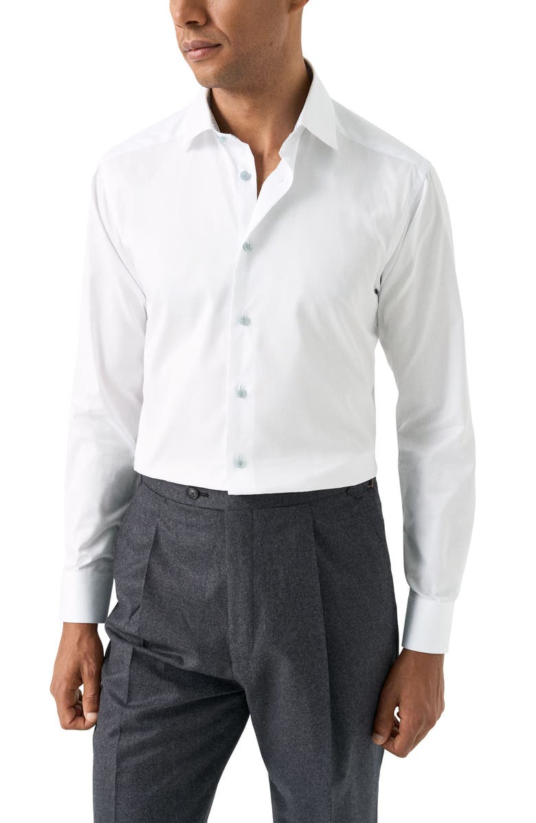 Eton Slim Fit Solid with Floral Detail Signature Twill Button-Up Shirt, Main, color, White