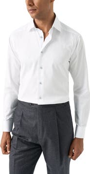 Eton Slim Fit Solid with Floral Detail Signature Twill Button-Up Shirt