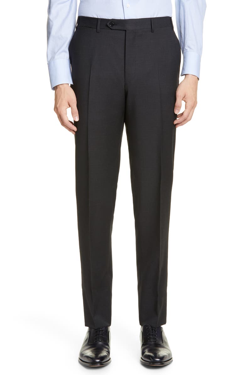 Canali Flat Front Dot Wool Dress Pants, Main, color, 