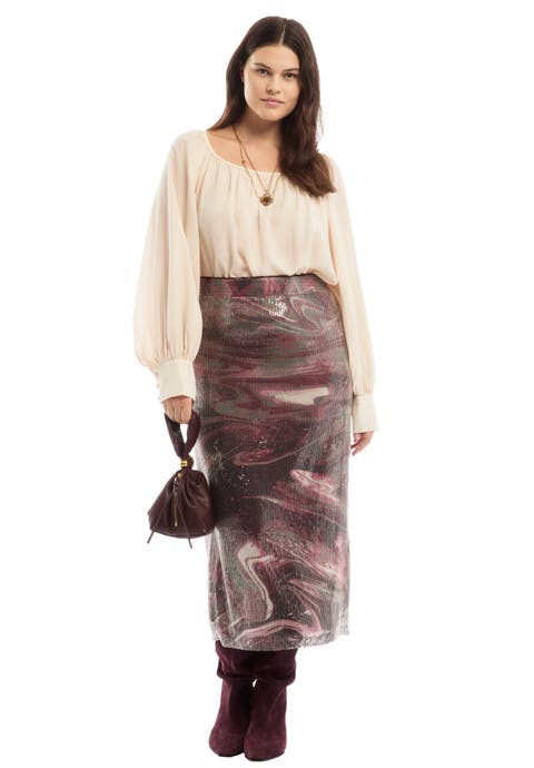 Sequined Mesh Column Midi Skirt (Plus Available)