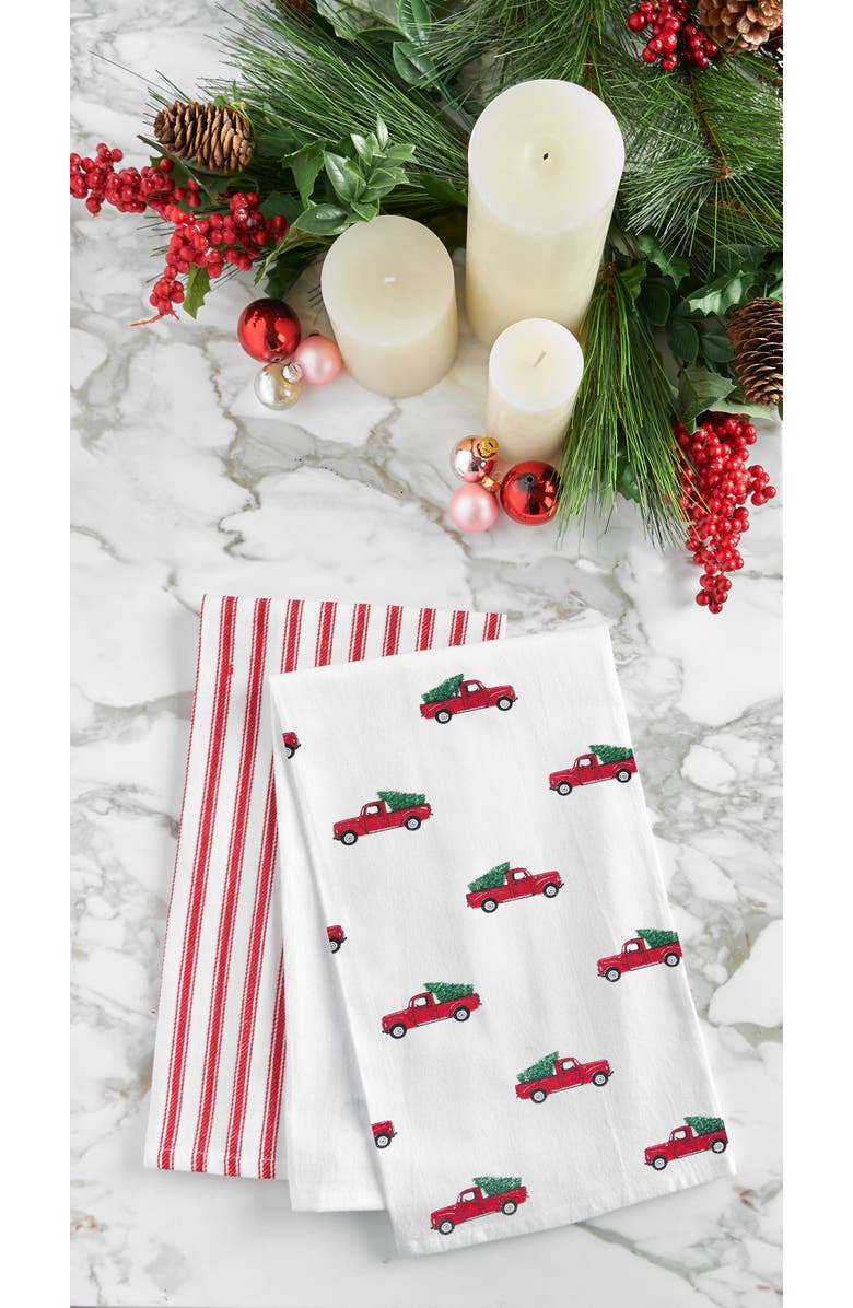 C&F Home Red Truck Printed Flour Sack Kitchen Towel Dishtowel, Alternate, color, White