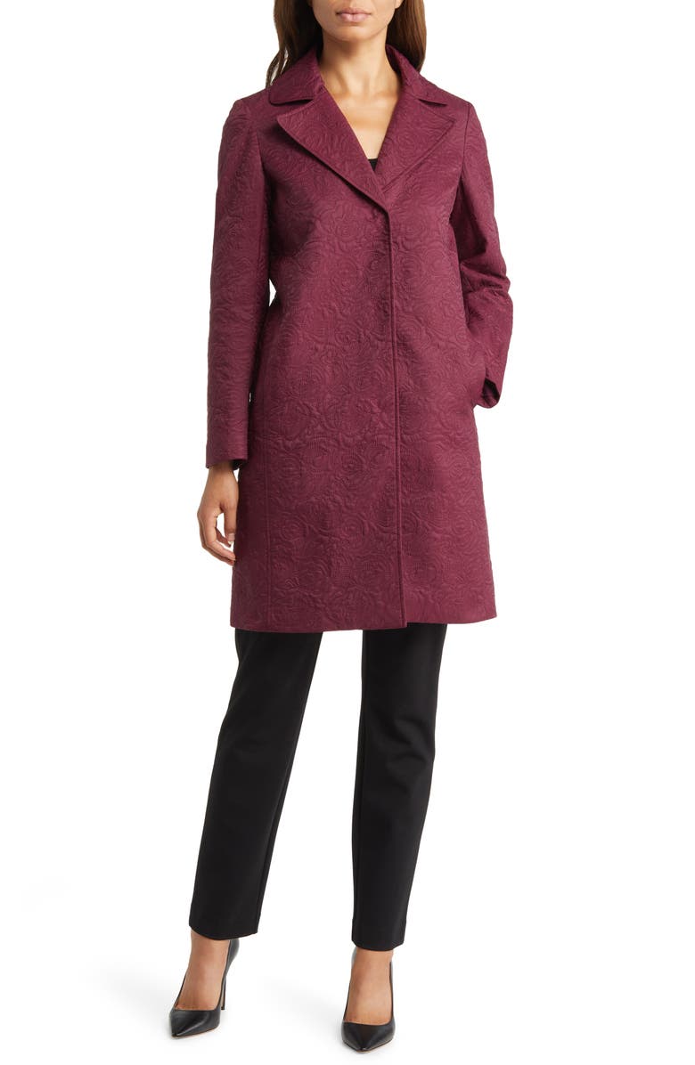 Anne Klein Floral Quilted Snap Front Trench Coat, Alternate, color,