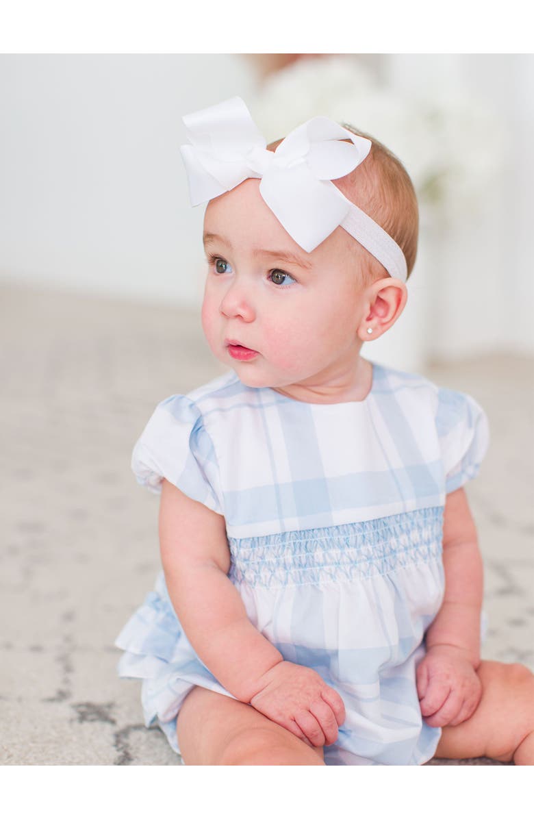 RuffleButts Baby Girls Puff Sleeve Smocked Romper, Alternate, color, 