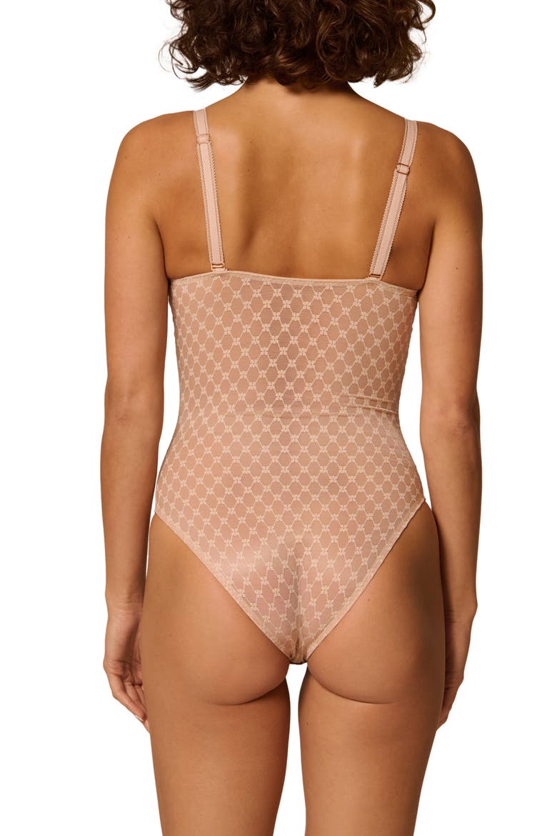 Plume Embroidered Underwire Shaping Bodysuit, Alternate, color, PEAU ROSE