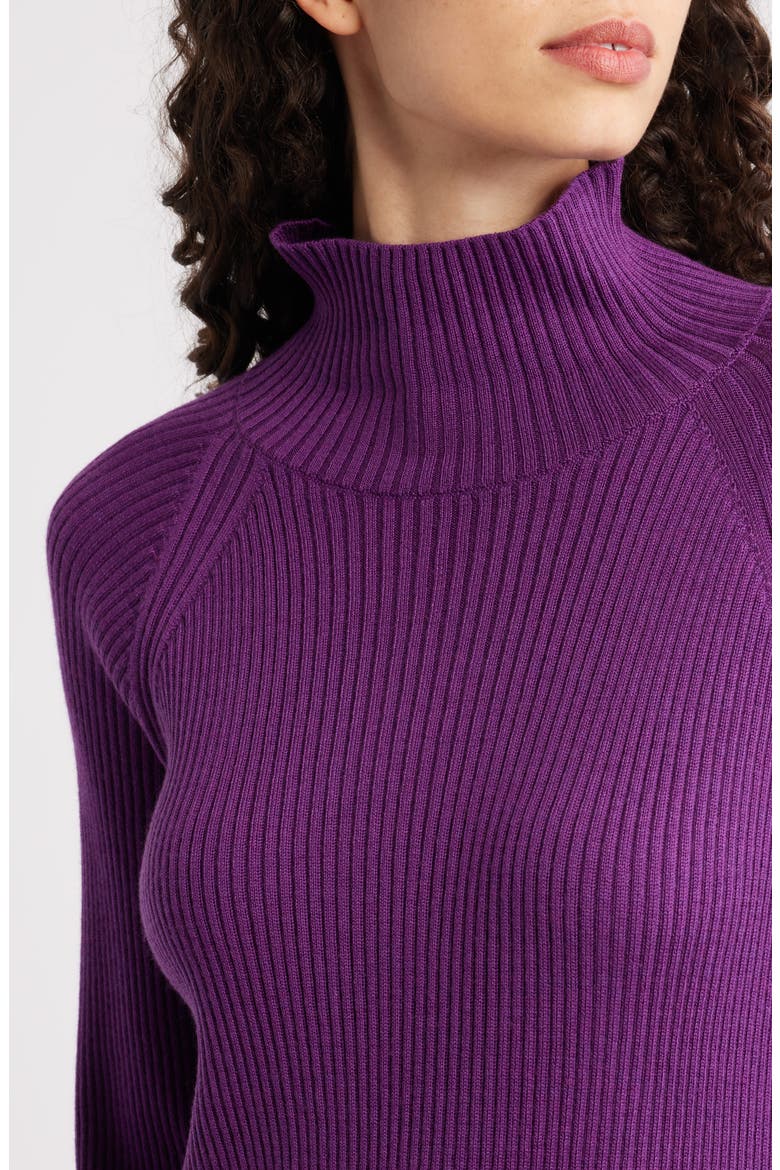 Rib Turtleneck Wool Sweater, Alternate, color, DAHLIA