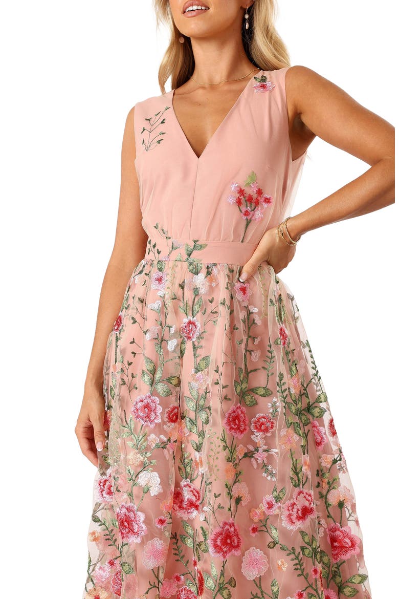 Wonderland Floral Embroidery Midi Dress, Alternate, color, PINK FLORAL