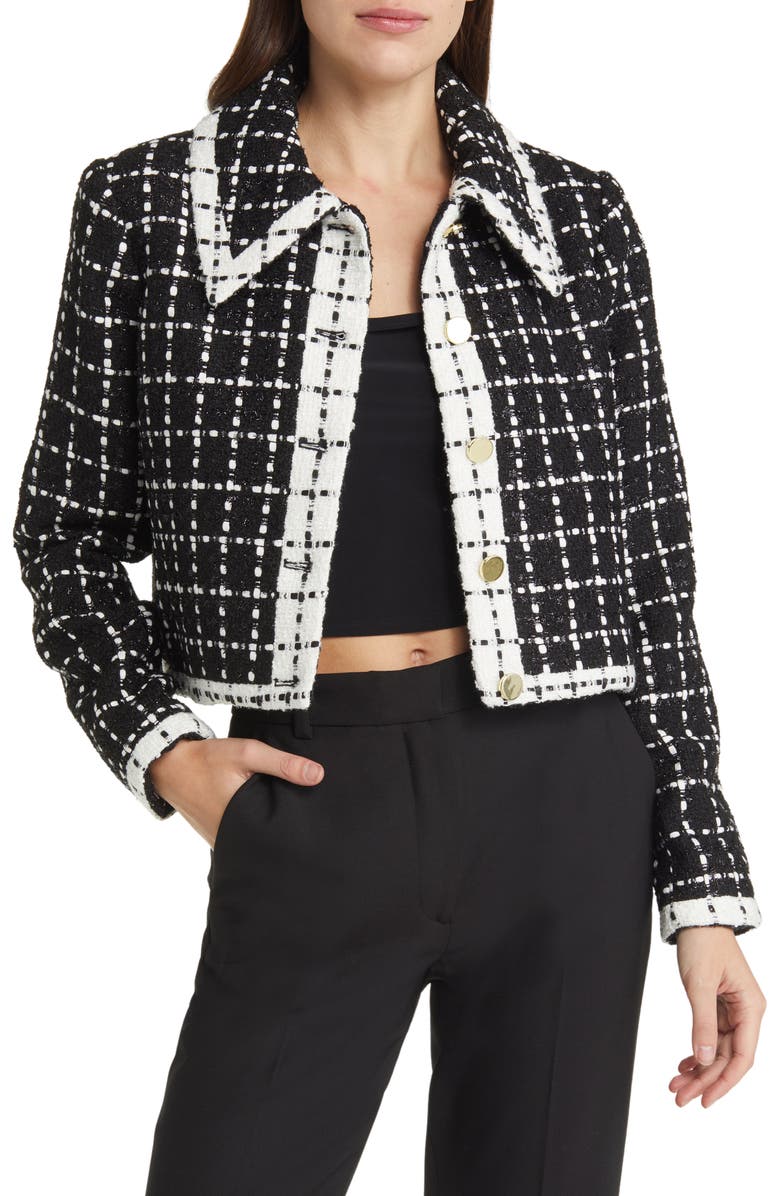 Alice + Olivia Renae Point Collar Tweed Jacket, Main, color,