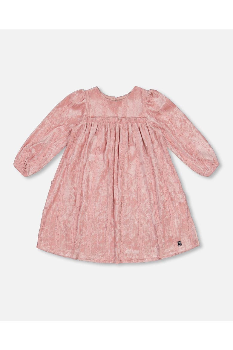 Girl's Long Sleeve Velvet Dress With Frills Light Pink, Main, color, Silver Pink