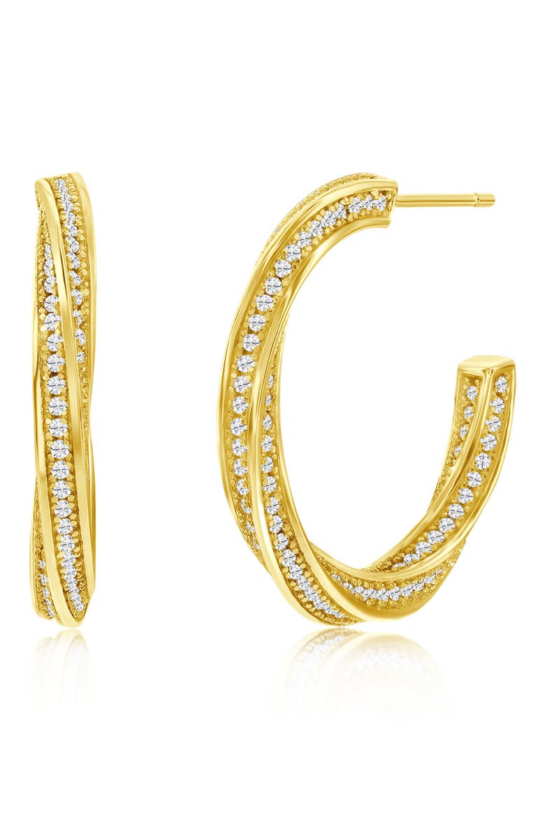 Pavé Cubic Zirconia Twisted Hoop Earrings, Alternate, color, YELLOW