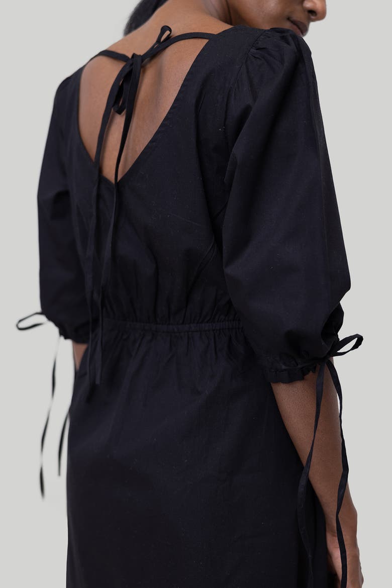Gathered Elbow Sleeve Short Dress, Alternate, color, Black