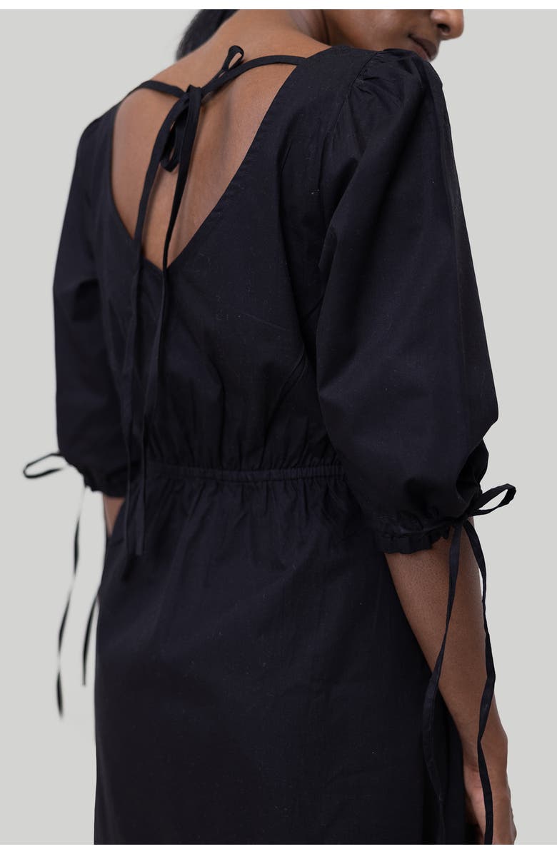 Reistor Gathered Elbow Sleeve Short Dress, Alternate, color, Black