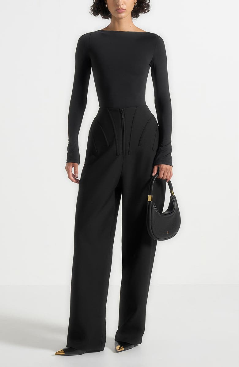 Manière De Voir Rena High Waisted Corset Sculptural Trousers, Alternate, color, Black