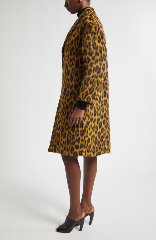 Bottega Veneta Leopard Print Brushed Alpaca, Wool & Silk Coat In Yellow